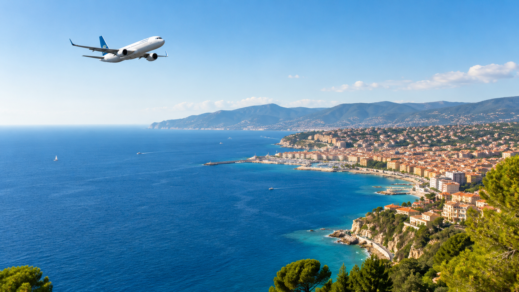 Avion survolant une destination côtière